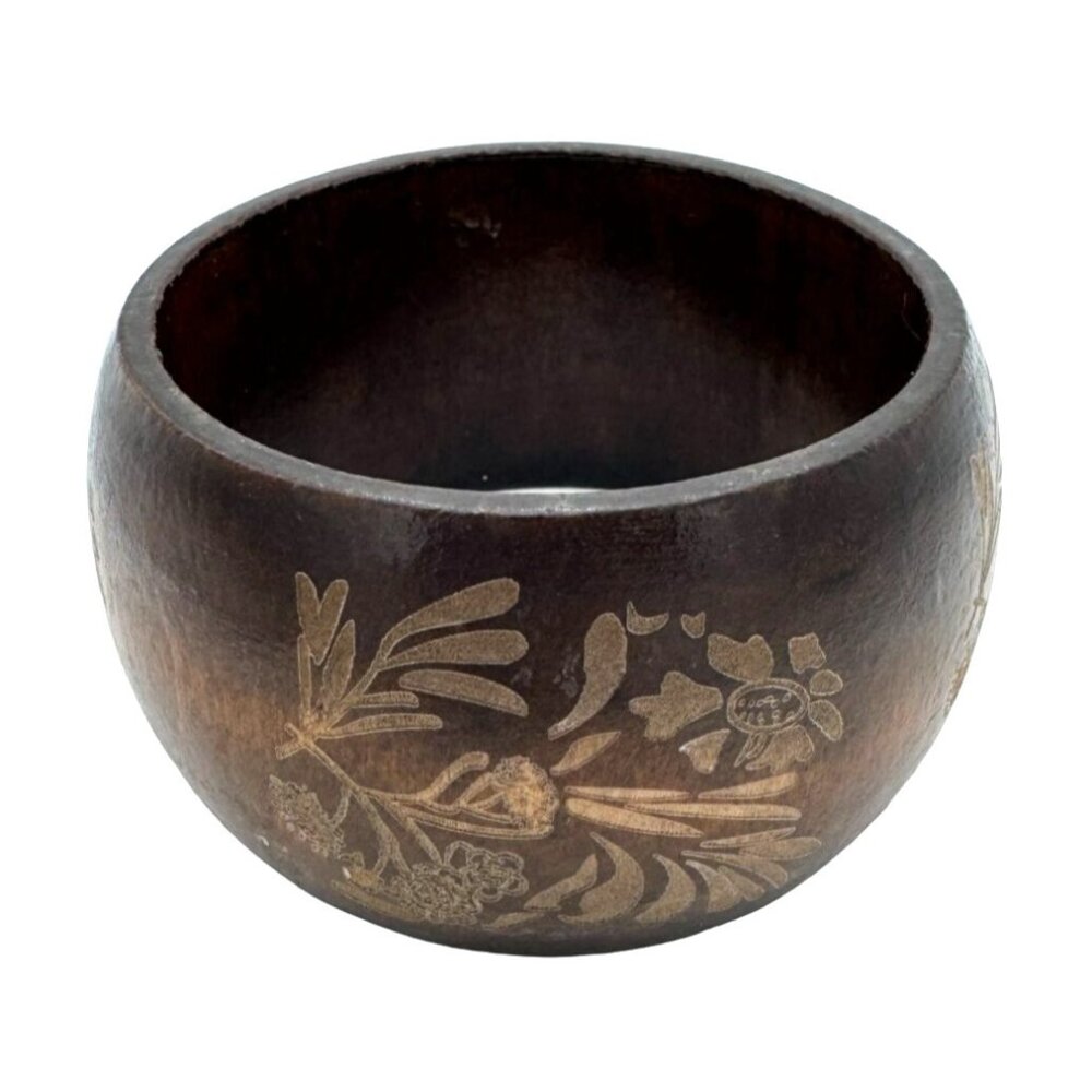 Wood Floral Carved Bracelet Bangle Boho Hippie Brown 2.75 " INSIDE DIAM Womens